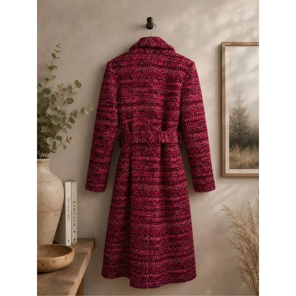Hutch Kat Wrap Belted Boucle Coat Jacket in Pink Size S
